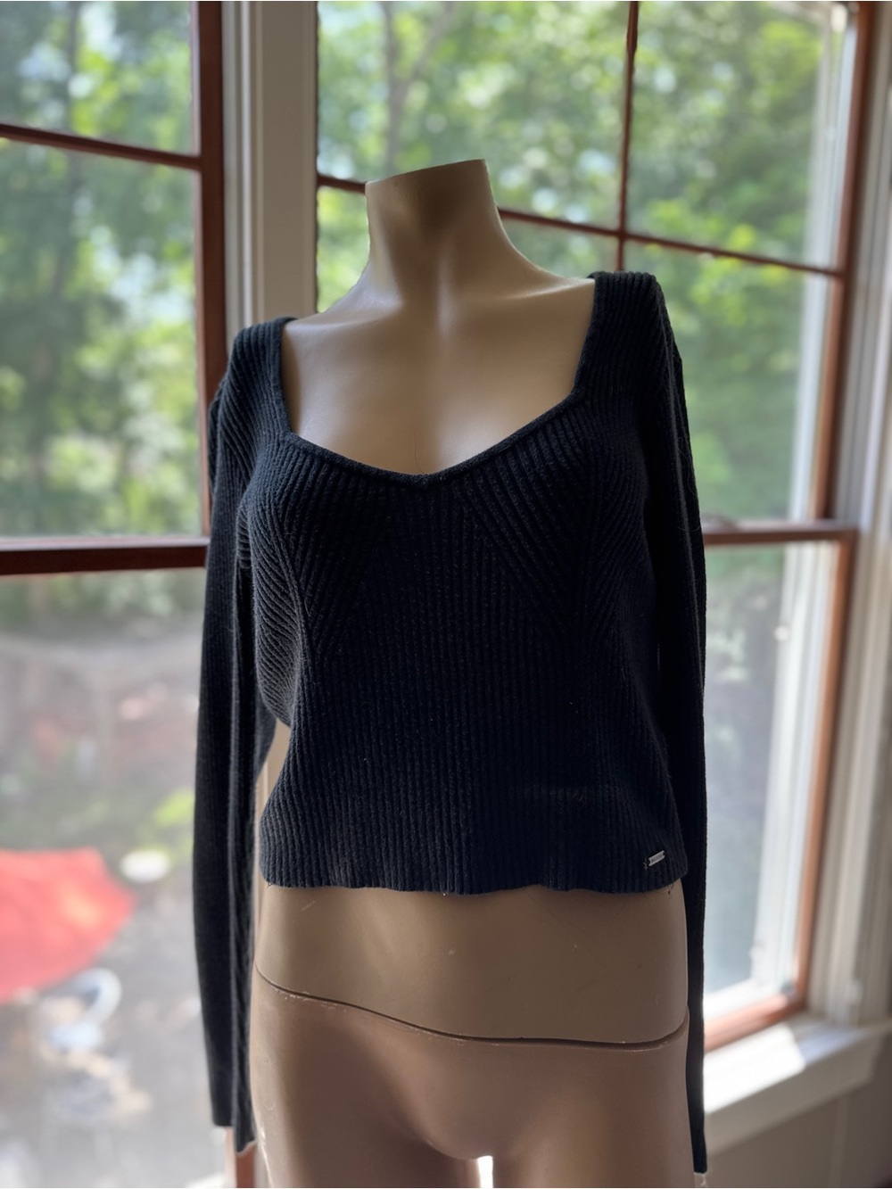 Hollister Black Ribbed V-Neck Sweater